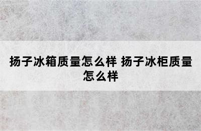 扬子冰箱质量怎么样 扬子冰柜质量怎么样